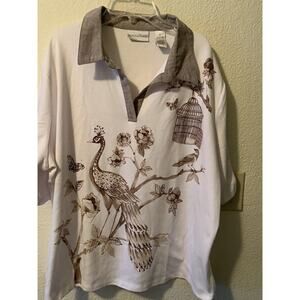 Peacock Butterflies Beaded Draper& Damon Top 3/4 Sleeve Size 2 X. Nature Birds